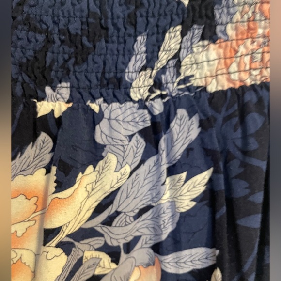 Umgee Blue Floral Rayon‎ Wide Leg Pull On Pants Medium Boho Coquette Cottage - Picture 4 of 5